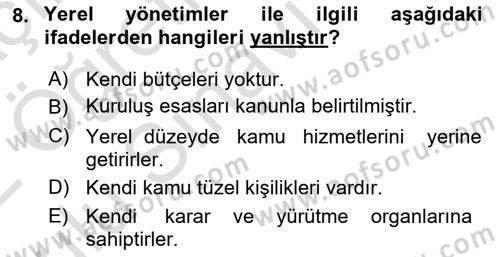 Kamu Maliyesi Dersi 2021 - 2022 Yılı Yaz Okulu Sınav Soruları 8. Soru