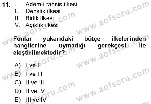 Kamu Maliyesi Dersi 2022 - 2023 Yılı (Vize) Ara Sınav Soruları 11. Soru
