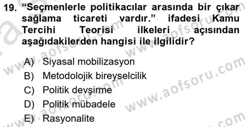 Kamu Maliyesi Dersi 2022 - 2023 Yılı (Vize) Ara Sınav Soruları 19. Soru