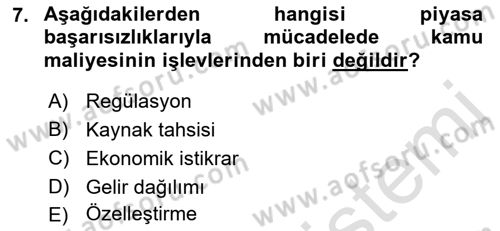 Kamu Maliyesi Dersi Ara Sınavı Deneme Sınav Soruları 7. Soru