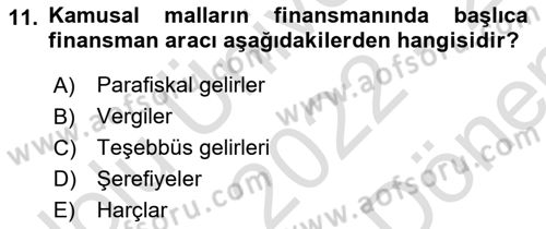 Kamu Maliyesi Dersi 2022 - 2023 Yılı (Final) Dönem Sonu Sınav Soruları 11. Soru