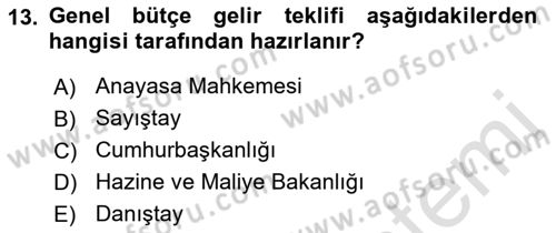 Kamu Maliyesi Dersi 2022 - 2023 Yılı (Final) Dönem Sonu Sınav Soruları 13. Soru