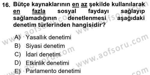 Kamu Maliyesi Dersi 2022 - 2023 Yılı (Final) Dönem Sonu Sınav Soruları 16. Soru