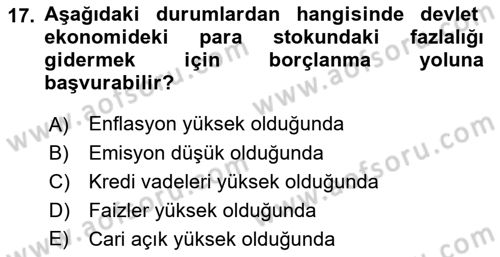 Kamu Maliyesi Dersi 2022 - 2023 Yılı (Final) Dönem Sonu Sınav Soruları 17. Soru
