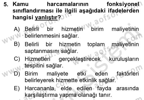 Kamu Maliyesi Dersi 2022 - 2023 Yılı (Final) Dönem Sonu Sınav Soruları 5. Soru