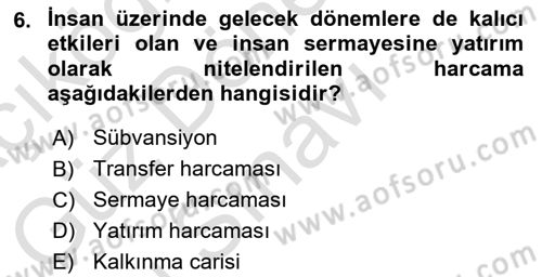 Kamu Maliyesi Dersi 2022 - 2023 Yılı (Final) Dönem Sonu Sınav Soruları 6. Soru