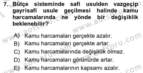 Kamu Maliyesi Dersi 2022 - 2023 Yılı (Final) Dönem Sonu Sınav Soruları 7. Soru