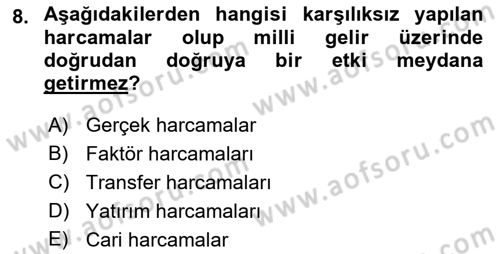 Kamu Maliyesi Dersi 2022 - 2023 Yılı (Final) Dönem Sonu Sınav Soruları 8. Soru