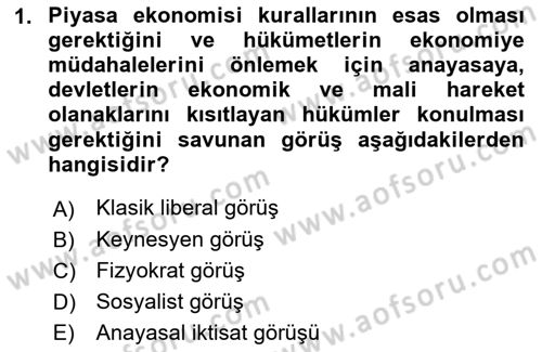 Kamu Maliyesi Dersi 2022 - 2023 Yılı Yaz Okulu Sınavı 1. Soru