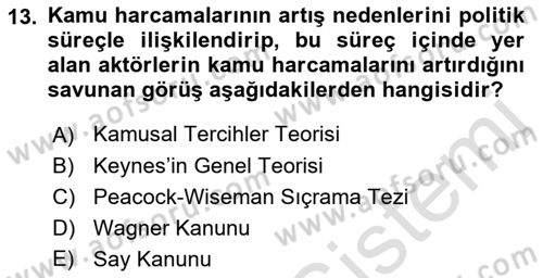 Kamu Maliyesi Dersi 2022 - 2023 Yılı Yaz Okulu Sınavı 13. Soru