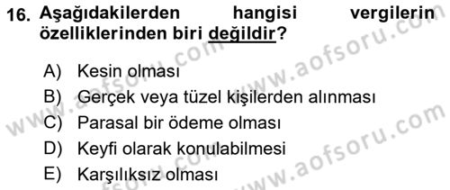 Kamu Maliyesi Dersi 2022 - 2023 Yılı Yaz Okulu Sınavı 16. Soru