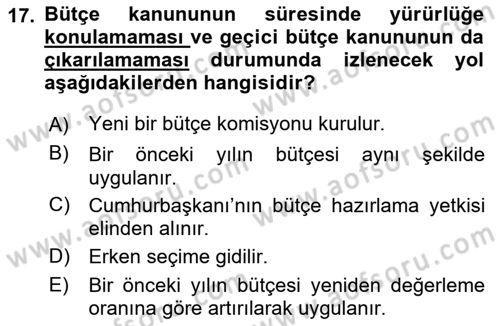 Kamu Maliyesi Dersi 2022 - 2023 Yılı Yaz Okulu Sınavı 17. Soru