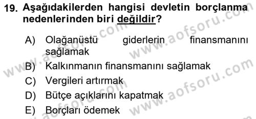 Kamu Maliyesi Dersi 2022 - 2023 Yılı Yaz Okulu Sınav Soruları 19. Soru