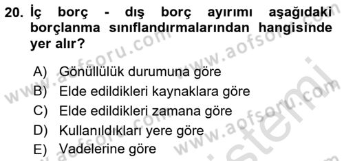 Kamu Maliyesi Dersi 2022 - 2023 Yılı Yaz Okulu Sınavı 20. Soru