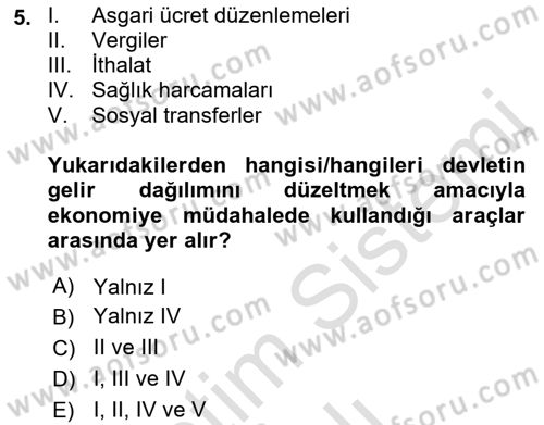 Kamu Maliyesi Dersi 2022 - 2023 Yılı Yaz Okulu Sınavı 5. Soru