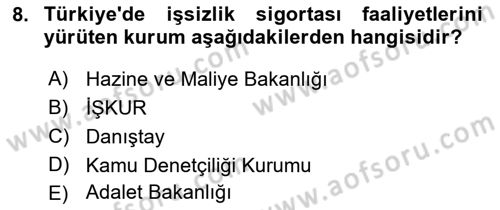 Kamu Maliyesi Dersi 2022 - 2023 Yılı Yaz Okulu Sınavı 8. Soru