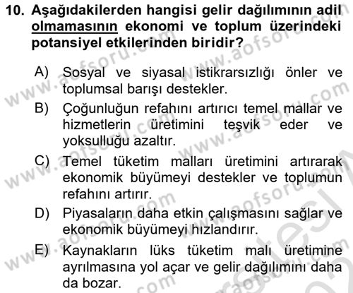 Kamu Maliyesi Dersi Ara Sınavı Deneme Sınav Soruları 10. Soru