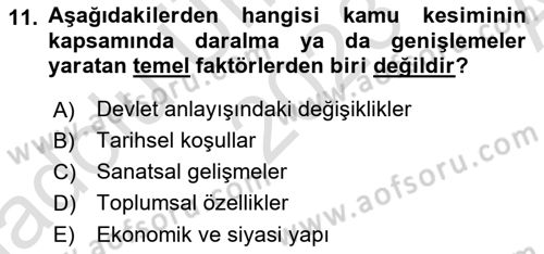 Kamu Maliyesi Dersi Ara Sınavı Deneme Sınav Soruları 11. Soru