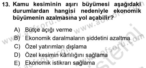 Kamu Maliyesi Dersi Ara Sınavı Deneme Sınav Soruları 13. Soru