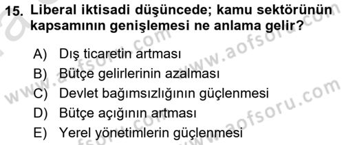Kamu Maliyesi Dersi Ara Sınavı Deneme Sınav Soruları 15. Soru