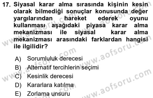 Kamu Maliyesi Dersi 2023 - 2024 Yılı (Vize) Ara Sınav Soruları 17. Soru
