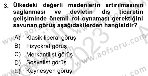 Kamu Maliyesi Dersi Ara Sınavı Deneme Sınav Soruları 3. Soru