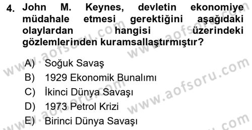 Kamu Maliyesi Dersi Ara Sınavı Deneme Sınav Soruları 4. Soru