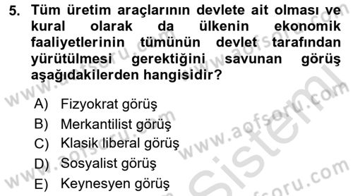 Kamu Maliyesi Dersi Ara Sınavı Deneme Sınav Soruları 5. Soru
