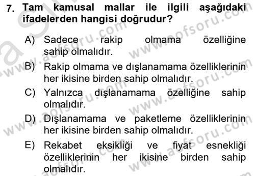 Kamu Maliyesi Dersi 2023 - 2024 Yılı (Vize) Ara Sınav Soruları 7. Soru