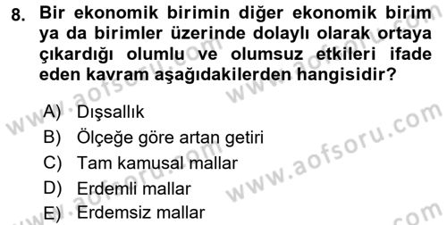 Kamu Maliyesi Dersi Ara Sınavı Deneme Sınav Soruları 8. Soru