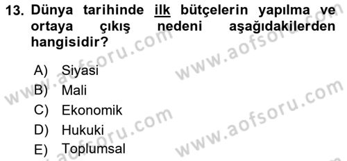 Kamu Maliyesi Dersi 2023 - 2024 Yılı (Final) Dönem Sonu Sınav Soruları 13. Soru