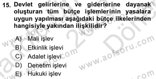 Kamu Maliyesi Dersi 2023 - 2024 Yılı (Final) Dönem Sonu Sınav Soruları 15. Soru