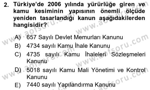 Kamu Maliyesi Dersi 2023 - 2024 Yılı (Final) Dönem Sonu Sınav Soruları 2. Soru