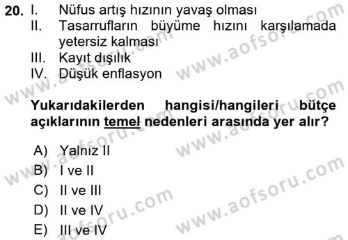 Kamu Maliyesi Dersi 2023 - 2024 Yılı (Final) Dönem Sonu Sınav Soruları 20. Soru