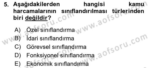 Kamu Maliyesi Dersi 2023 - 2024 Yılı (Final) Dönem Sonu Sınav Soruları 5. Soru