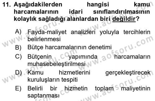 Kamu Maliyesi Dersi 2023 - 2024 Yılı Yaz Okulu Sınav Soruları 11. Soru