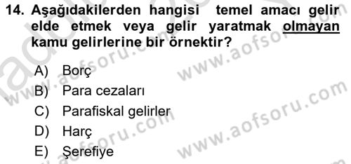 Kamu Maliyesi Dersi 2023 - 2024 Yılı Yaz Okulu Sınav Soruları 14. Soru