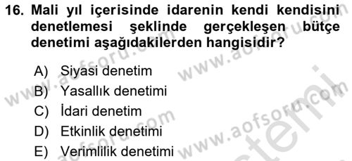Kamu Maliyesi Dersi 2023 - 2024 Yılı Yaz Okulu Sınav Soruları 16. Soru