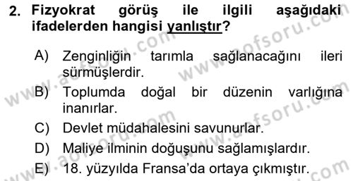 Kamu Maliyesi Dersi 2023 - 2024 Yılı Yaz Okulu Sınav Soruları 2. Soru