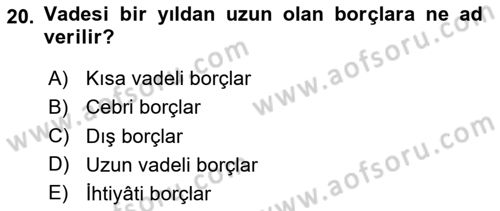 Kamu Maliyesi Dersi 2023 - 2024 Yılı Yaz Okulu Sınav Soruları 20. Soru