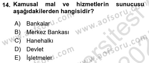 Kamu Maliyesi Dersi 2024 - 2025 Yılı (Vize) Ara Sınav Soruları 14. Soru