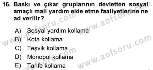 Kamu Maliyesi Dersi 2024 - 2025 Yılı (Vize) Ara Sınav Soruları 16. Soru