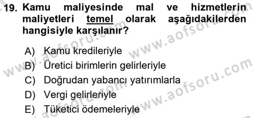 Kamu Maliyesi Dersi 2024 - 2025 Yılı (Vize) Ara Sınav Soruları 19. Soru