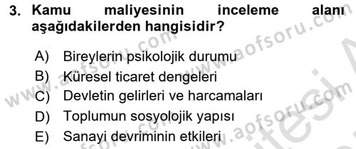 Kamu Maliyesi Dersi 2024 - 2025 Yılı (Vize) Ara Sınav Soruları 3. Soru