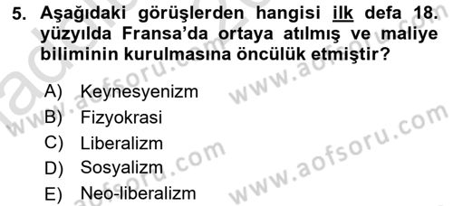 Kamu Maliyesi Dersi 2024 - 2025 Yılı (Vize) Ara Sınav Soruları 5. Soru