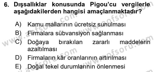 Kamu Maliyesi Dersi 2024 - 2025 Yılı (Vize) Ara Sınav Soruları 6. Soru