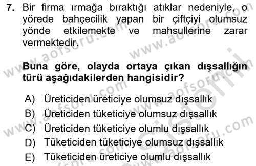 Kamu Maliyesi Dersi 2024 - 2025 Yılı (Vize) Ara Sınav Soruları 7. Soru
