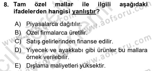 Kamu Maliyesi Dersi 2024 - 2025 Yılı (Vize) Ara Sınav Soruları 8. Soru