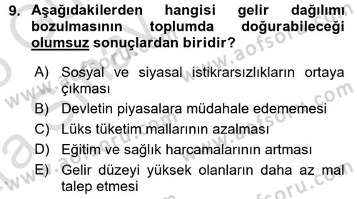 Kamu Maliyesi Dersi 2024 - 2025 Yılı (Vize) Ara Sınav Soruları 9. Soru
