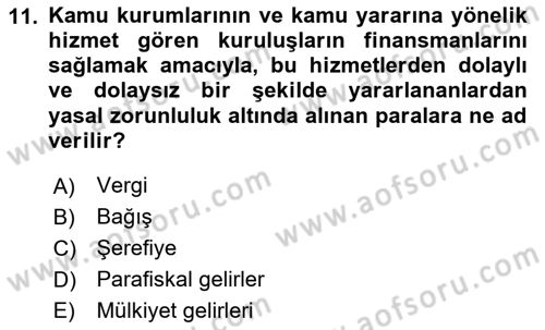 Kamu Maliyesi Dersi 2024 - 2025 Yılı (Final) Dönem Sonu Sınav Soruları 11. Soru